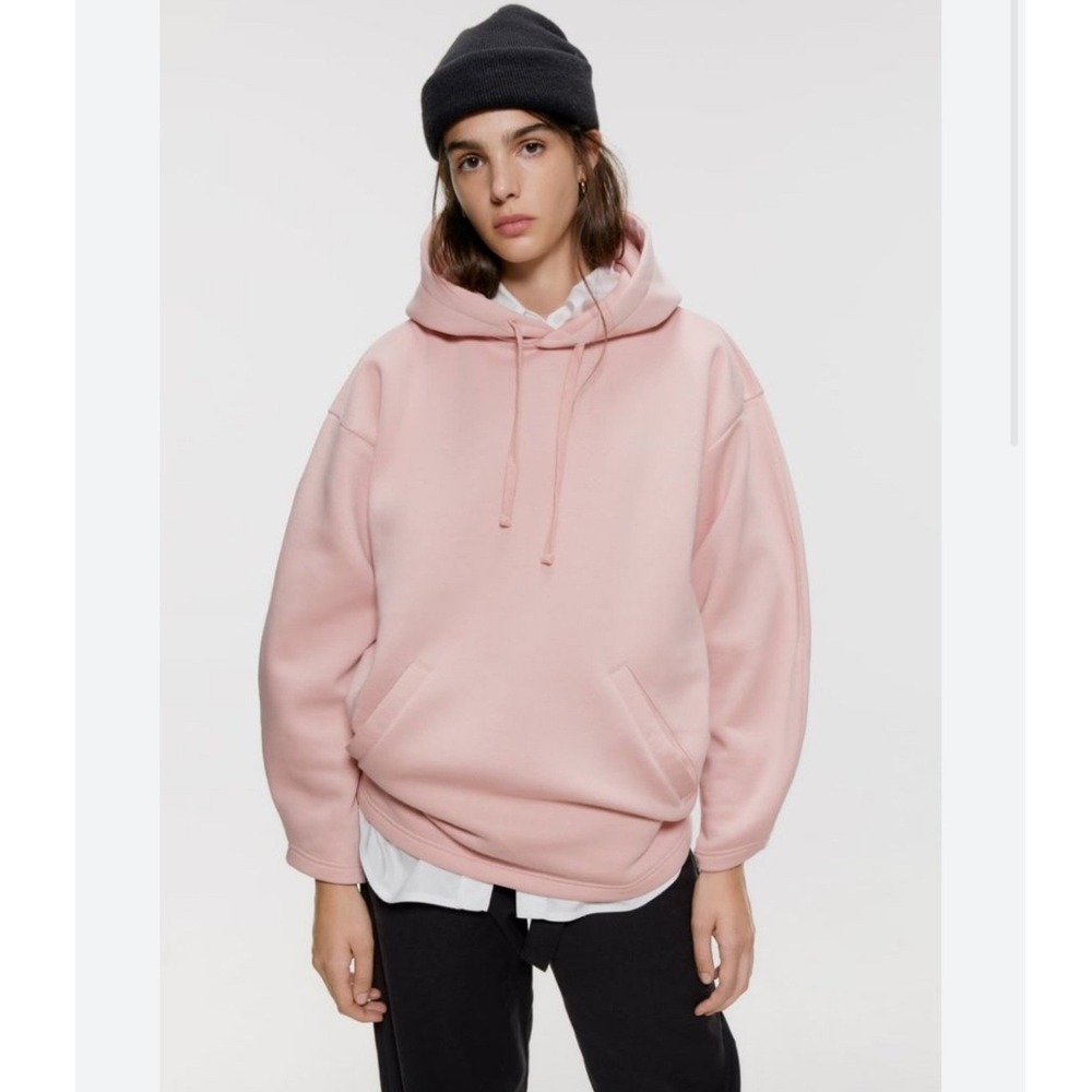 Zara Hoodie Large Pink Oversized Drawstring Pocket‎ Loungewear Athleisure Comfy
